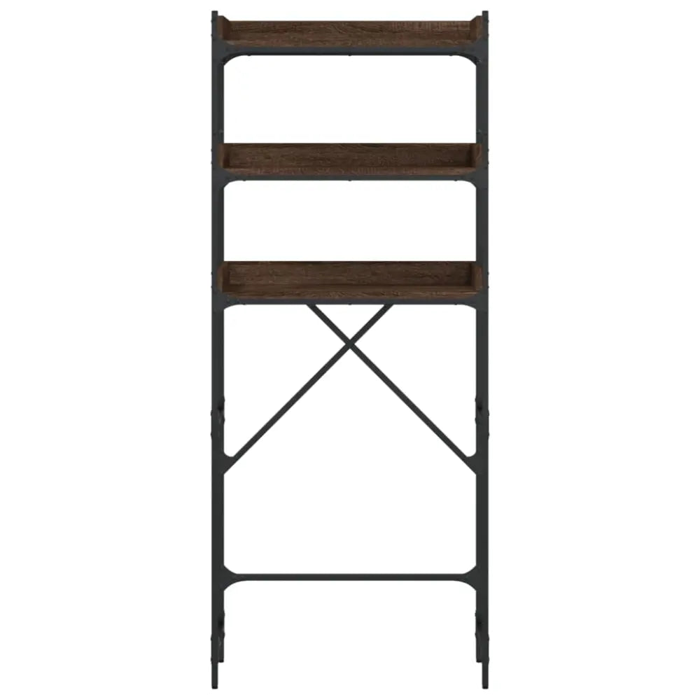 drieplanken metaal hout boekenkast - Wasmachine kast rek op berg vak boven bewerkt hout bruin eikenkleur