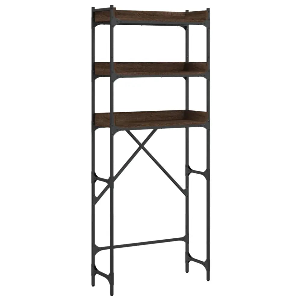 donker hout metaal boven het toilet eenheid - Wasmachine kast rek op berg vak boven bewerkt hout bruin eikenkleur