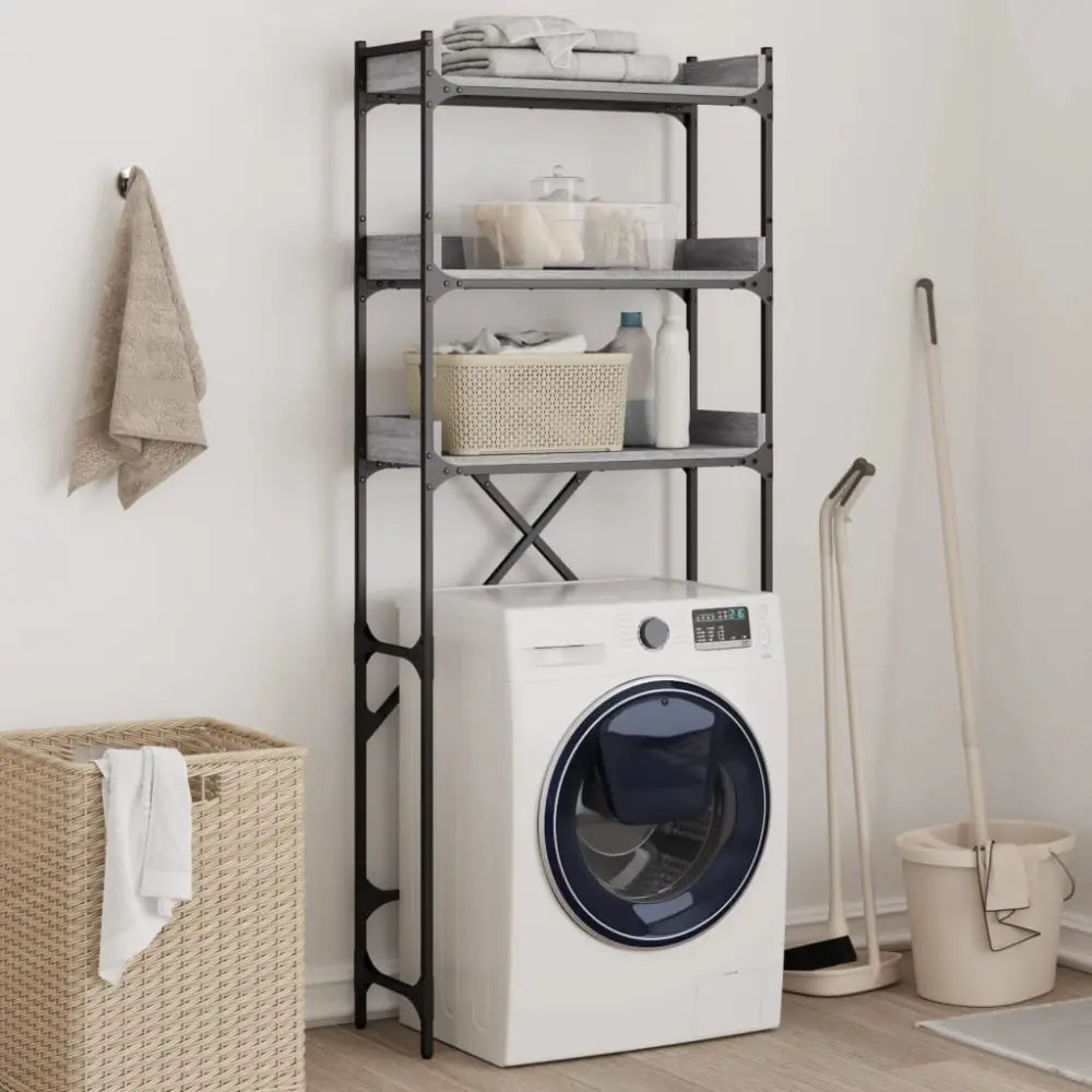 kamer organisatie - Wasmachine kast rek op berg vak boven bewerkt hout grijs sonoma