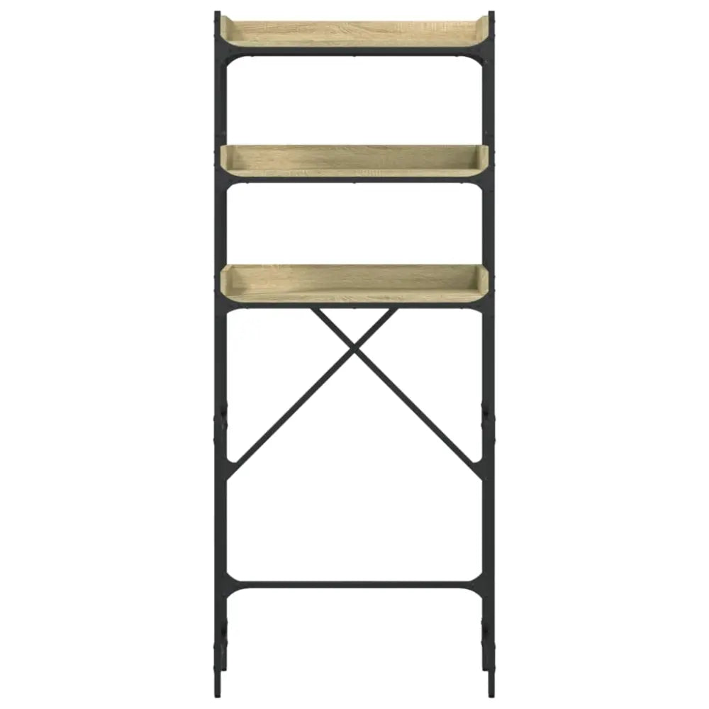 drielaags zwart metaal hout schap - Wasmachine kast rek op berg vak boven hout sonoma eikenkleurig