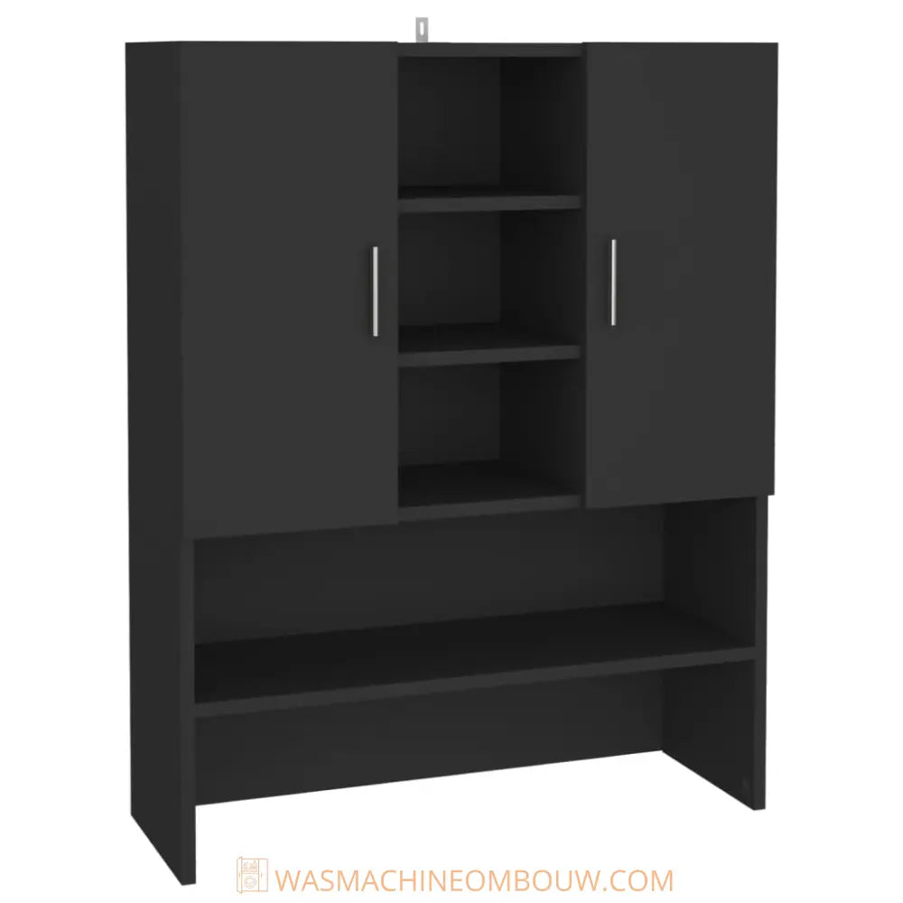 zwart wandmontage kast deuren planken - Wasmachine kast zwart