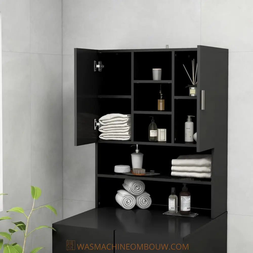 zwart badkamer kast open deuren - Wasmachine kast zwart
