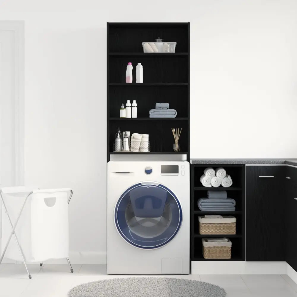 kamer zwart - Wasmachine Kast Zwart Eiken 64x24x190 cm Composiet Hout