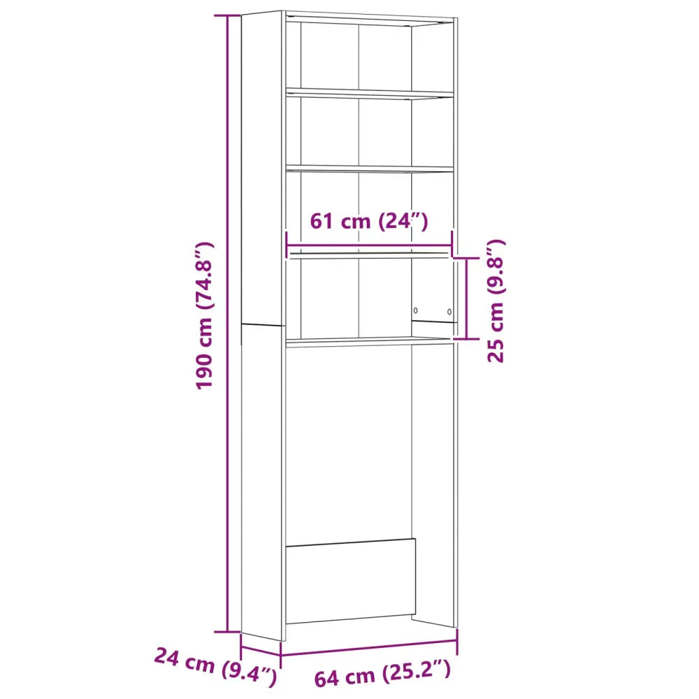 hoog eenheid afmetingen - Wasmachine Kast Zwart Eiken 64x24x190 cm Composiet Hout