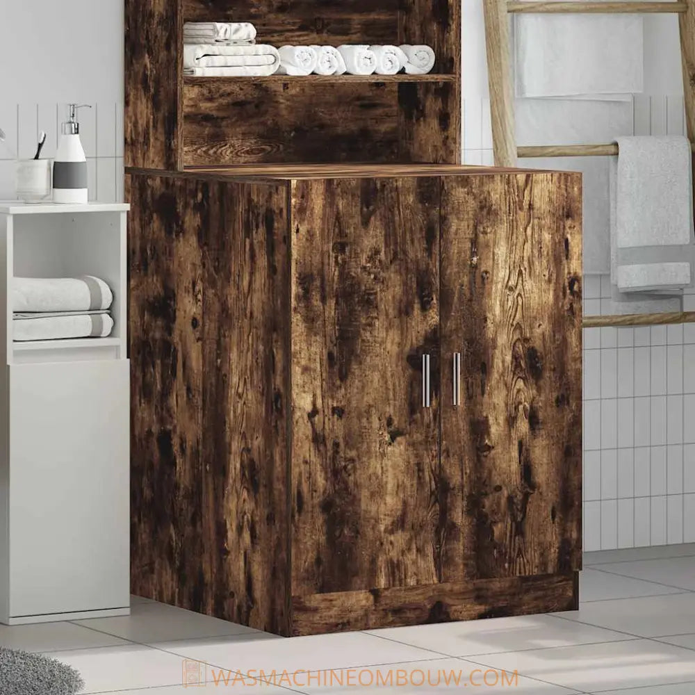 houten badkamer kast opslag - Wasmachine ombouw gerookt eiken