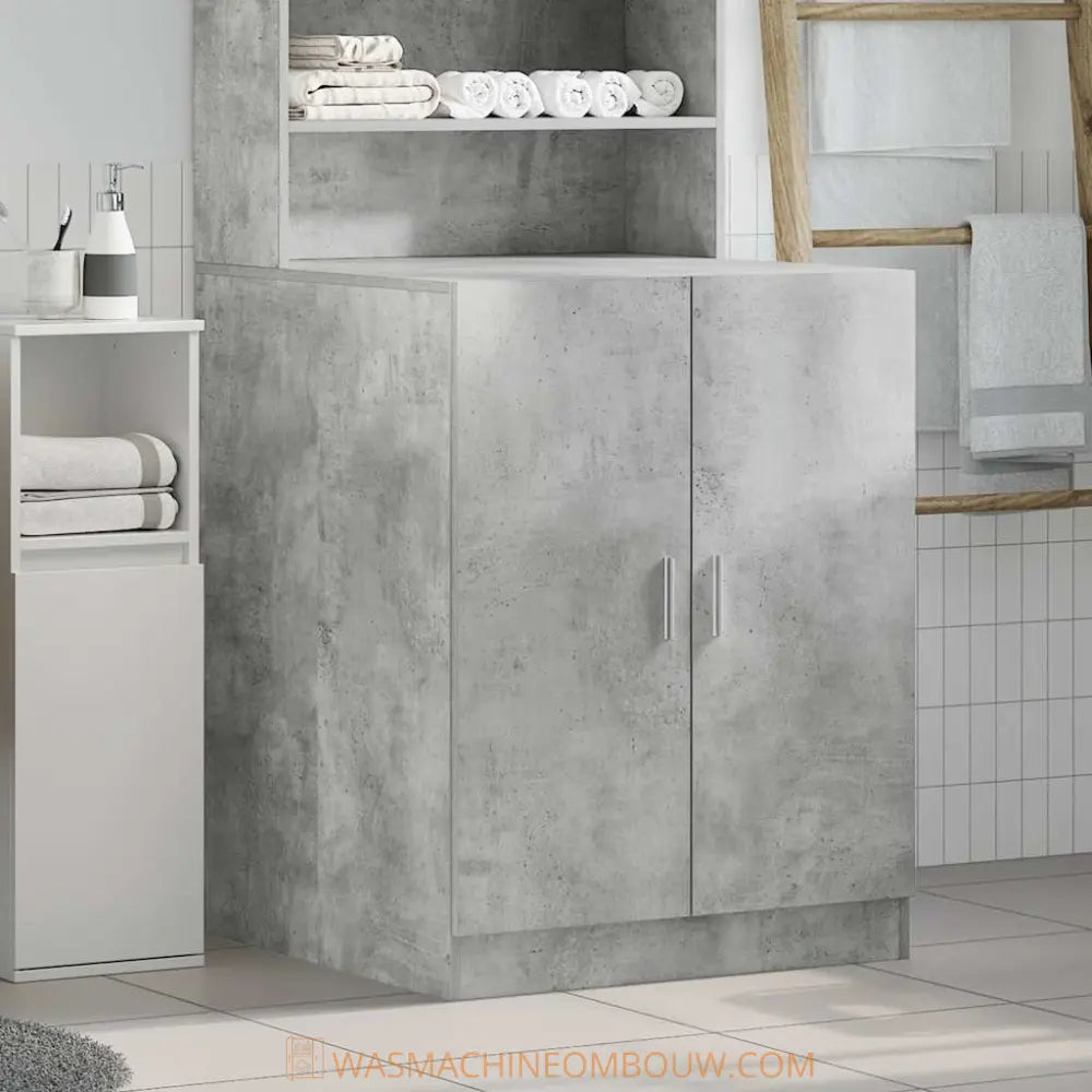 grijs betonlook badkamer kast - Wasmachine ombouw grijs