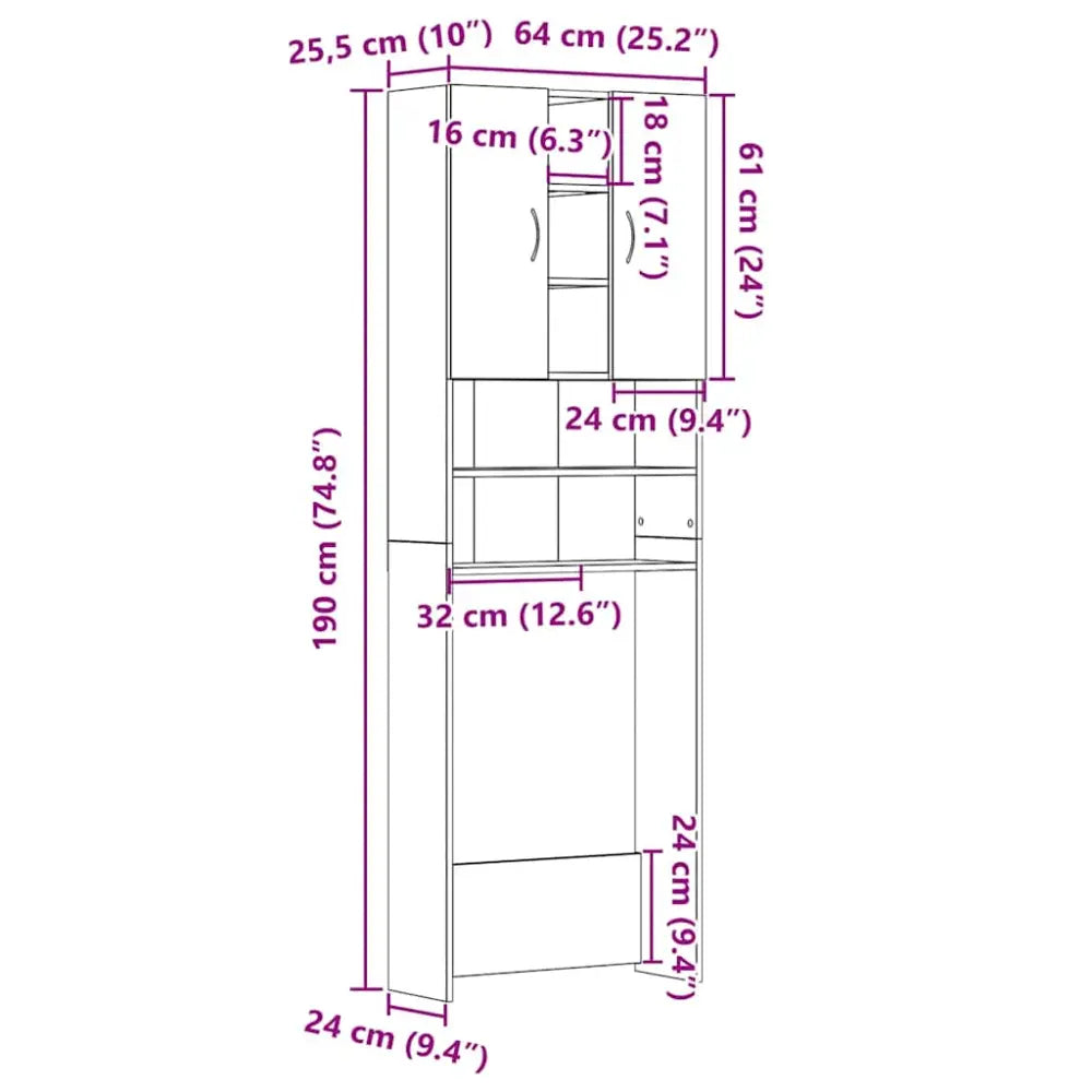 meubels afmetingen diagram - Wasmachine ombouw kast zwart