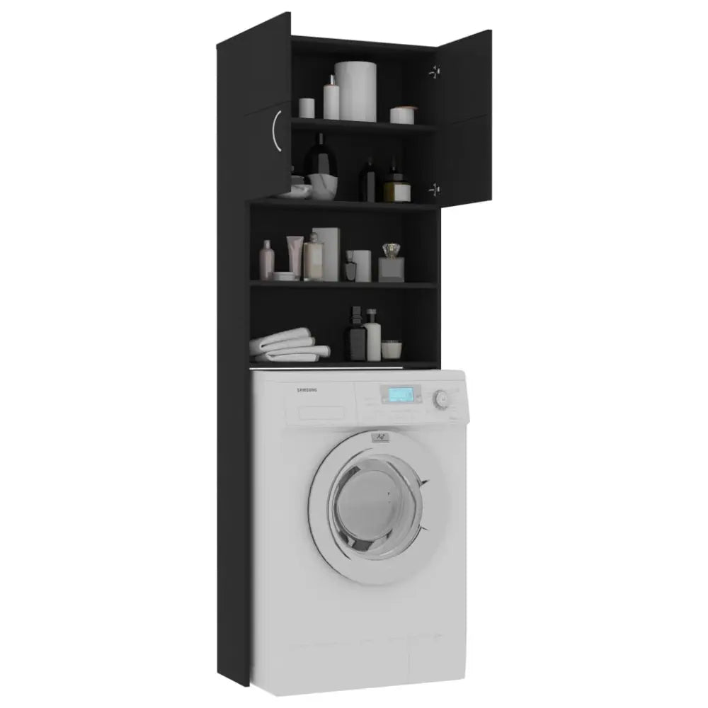 zwart kast wit machine - Wasmachine ombouw kast zwart bewerkt hout