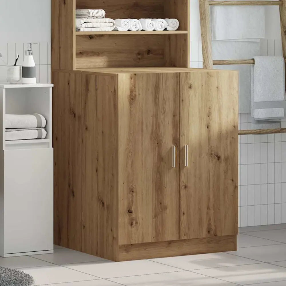 houten badkamer kast planken - wasmachine ombouw kleur licht eiken