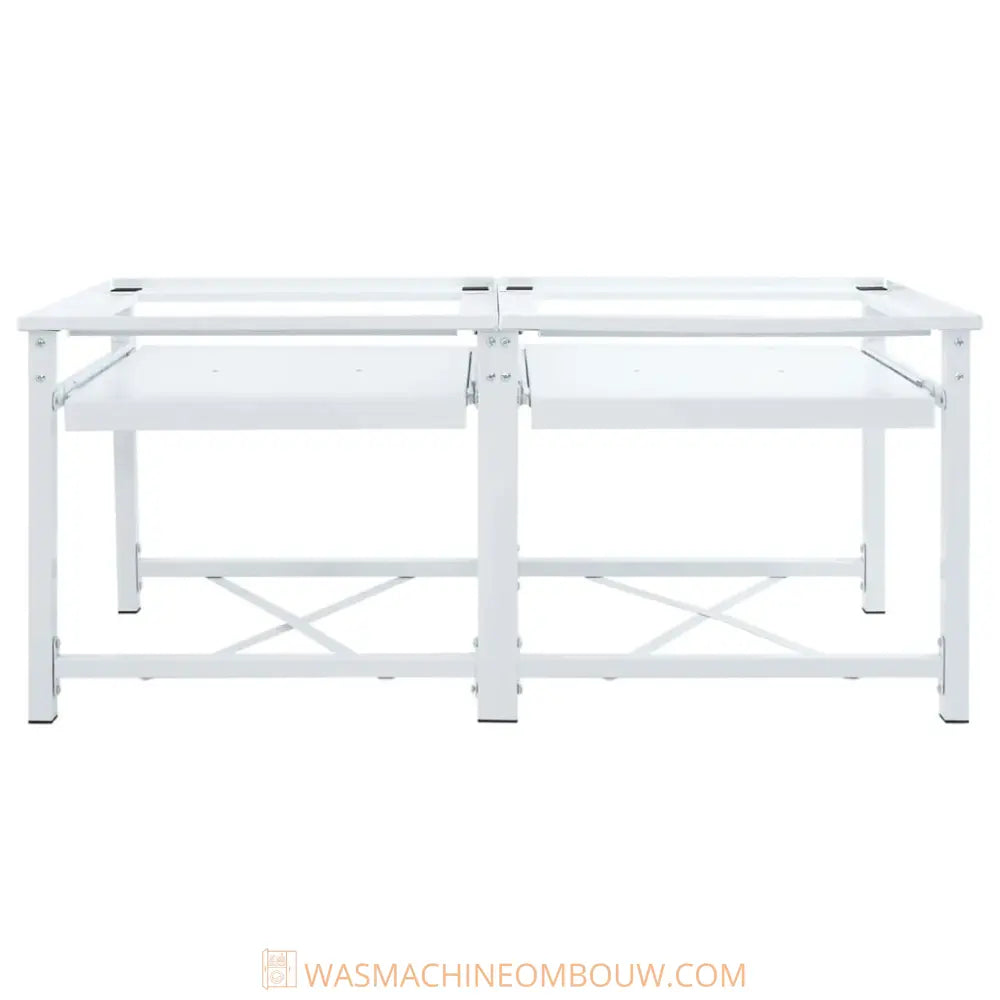 wit metaal tabel frame - Wasmachine verhoger dubbel met uittrekbare planken wit