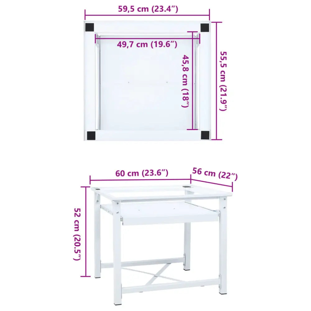 wit metaal bureau afmetingen - Wasmachine verhoger met uittrekbaar schap wit 60 x 56 x 52
