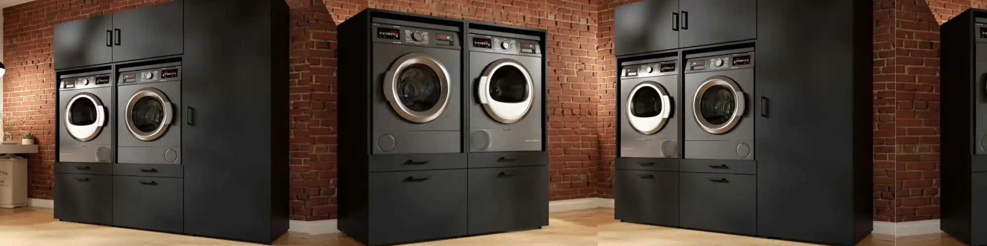Zwarte wasmachines.