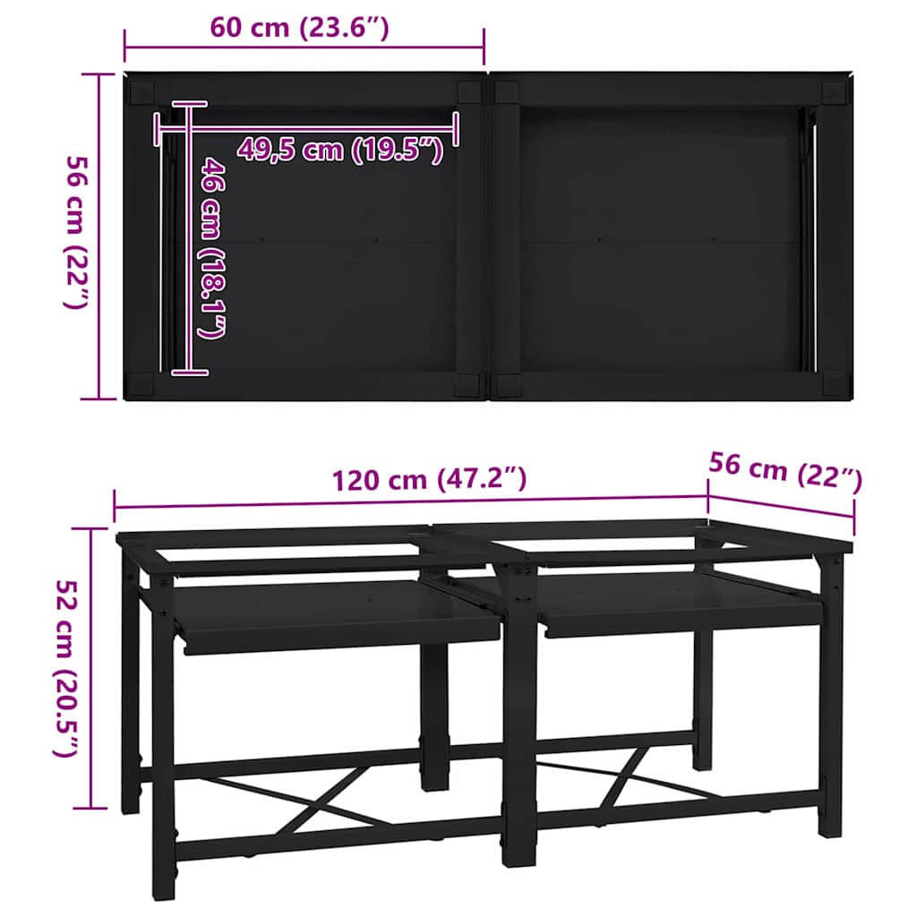 Wasmachineverhoger 2 stuks Zwart 120 x 56 x 52 cm Staal