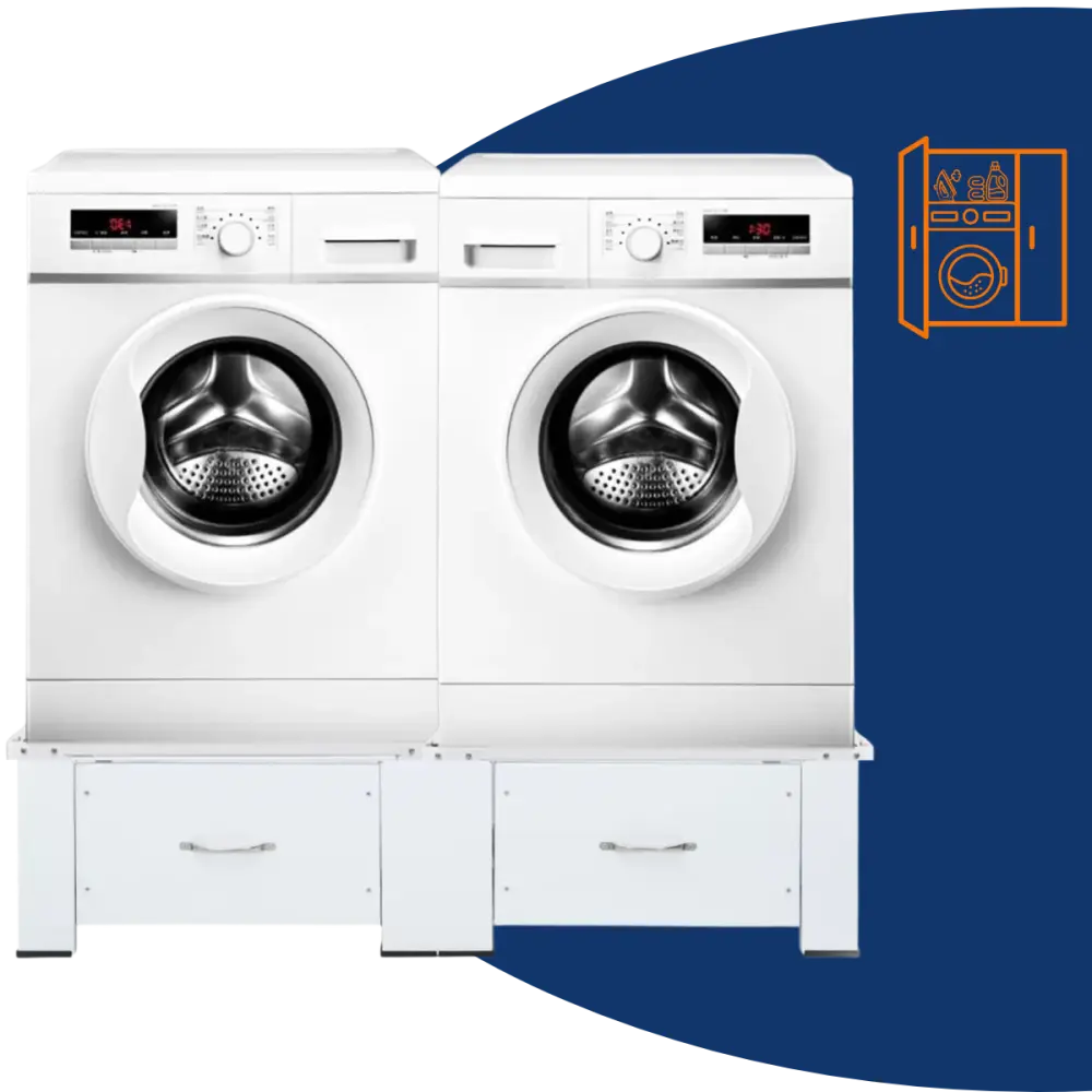 twee wit machines laden - Dubbele wasmachine verhoger met lades wit