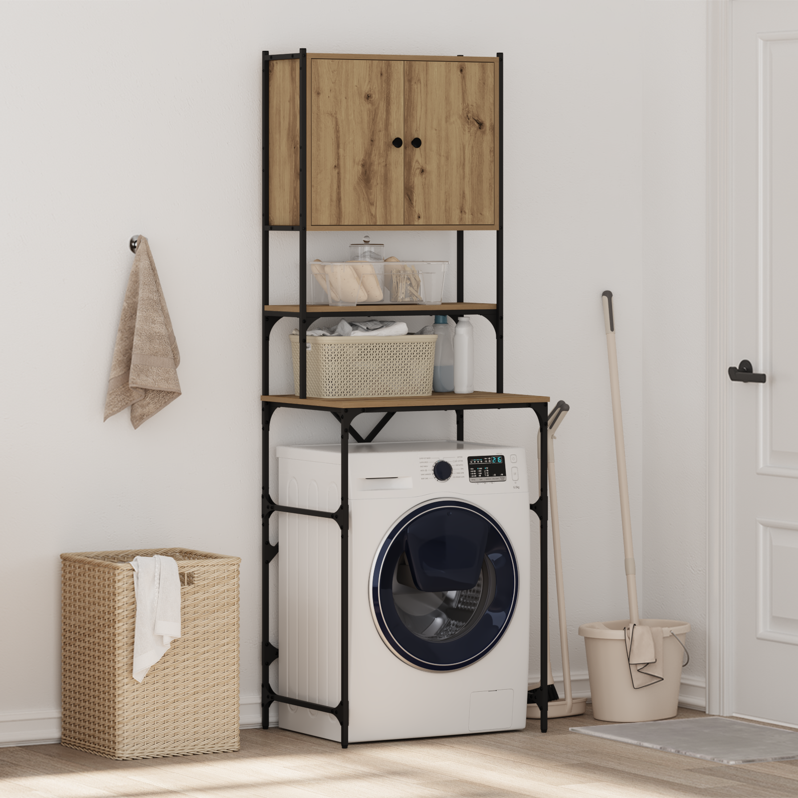Wasmachinekast Artisan Eiken 68 x 48,5 x 194 cm Bewerkt hout