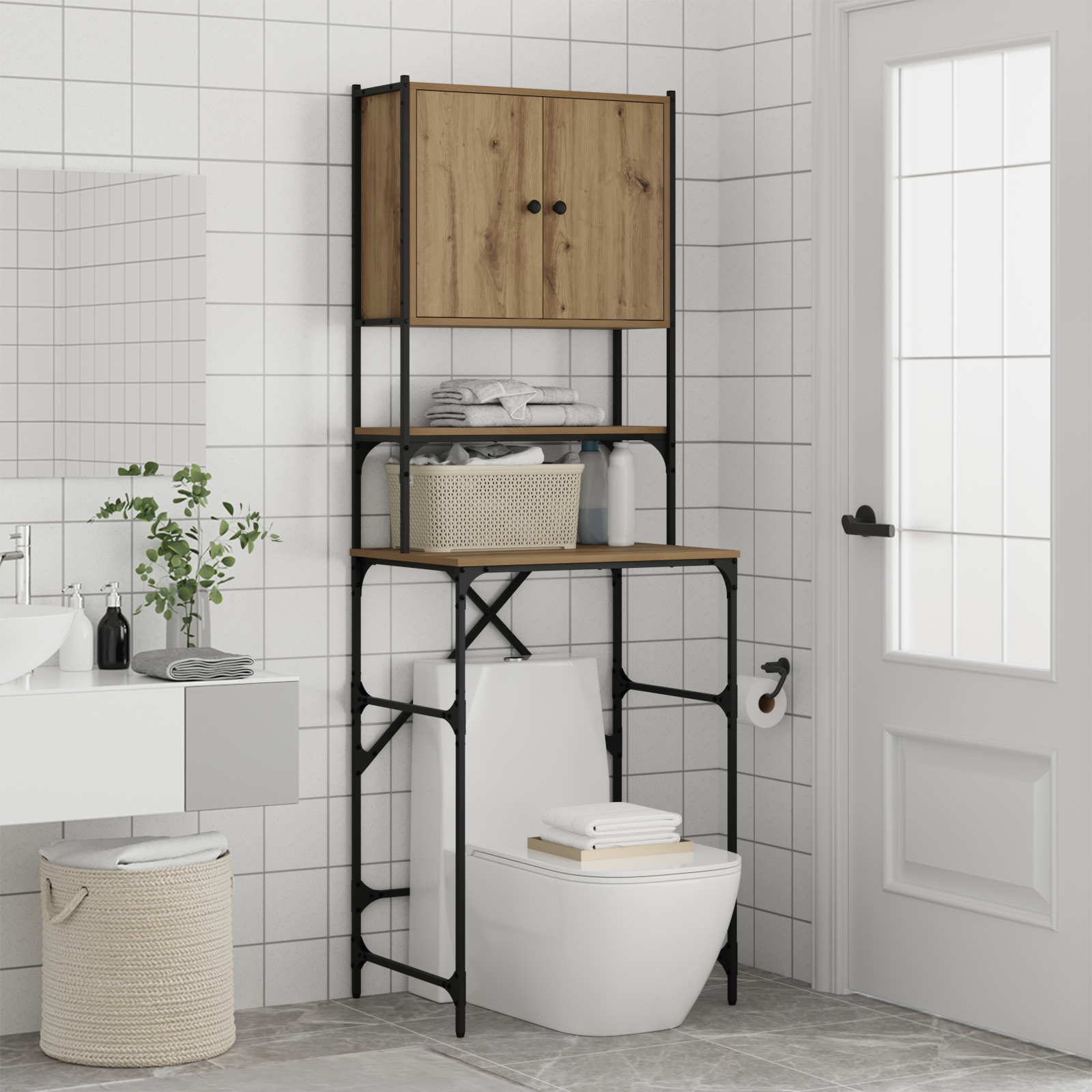 Wasmachinekast Artisan Eiken 68 x 48,5 x 194 cm Bewerkt hout