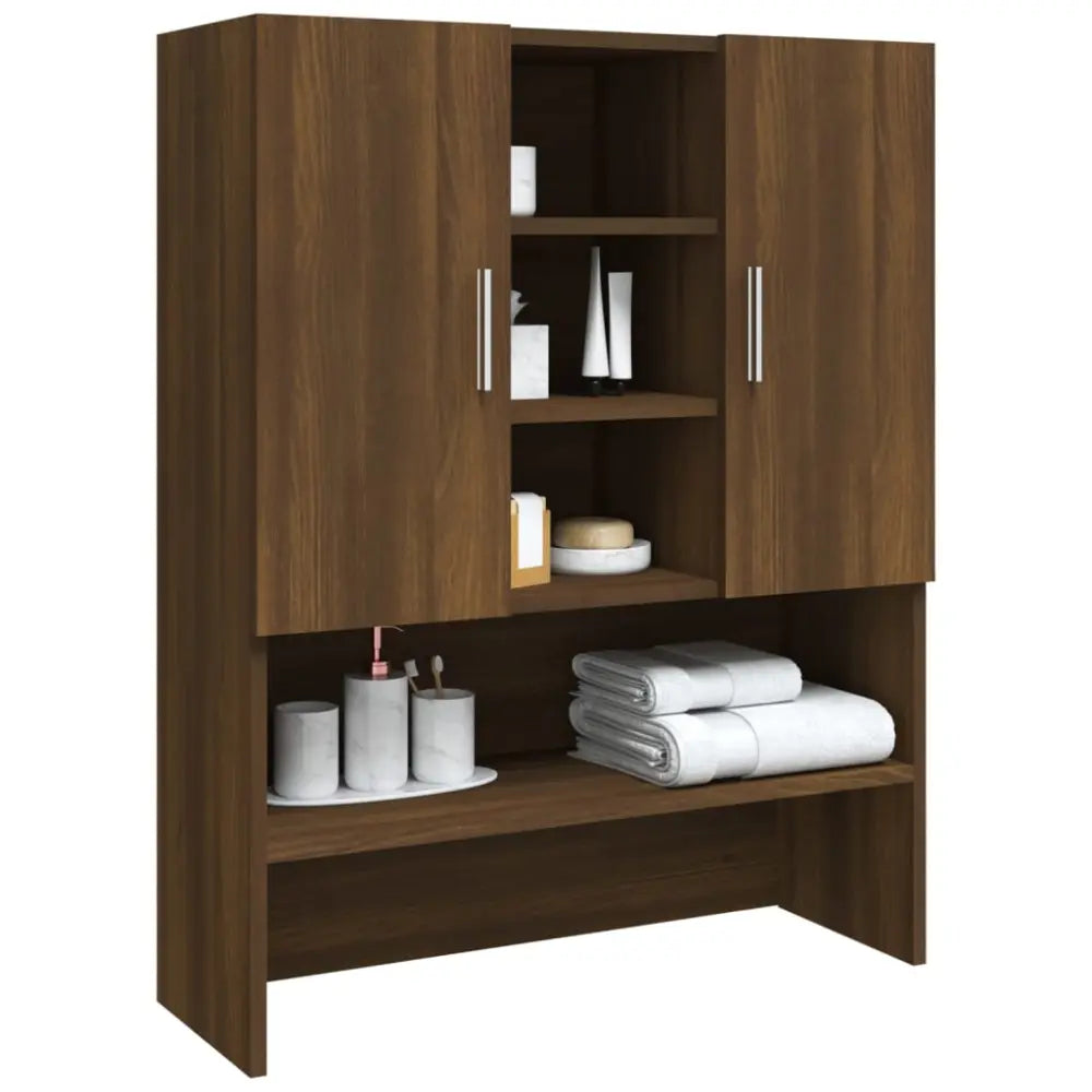 bruin houten badkamer kast - Wasmachine boven kast 70,5x25,5x90 cm bruin eikenkleur