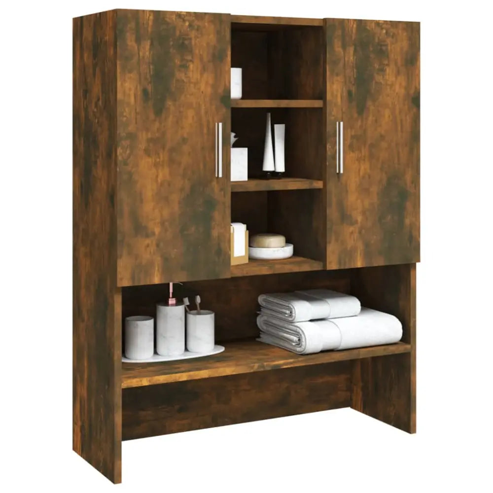 bruin houten badkamer kast - Wasmachine boven kast 70,5x25,5x90 cm gerookt eikenkleurig