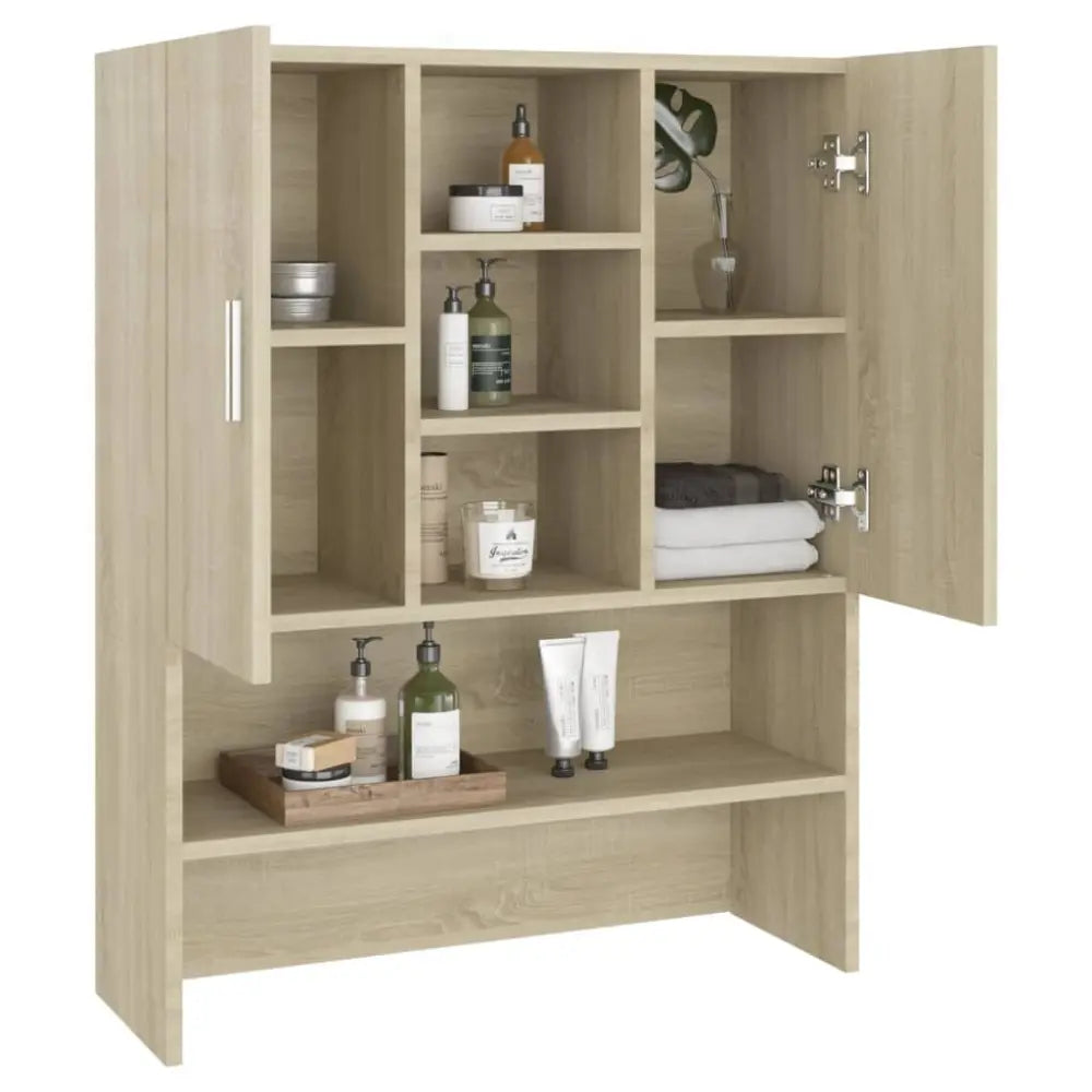 houten badkamer kast open deuren - Wasmachine boven kast 70,5x25,5x90 cm sonoma eikenkleurig
