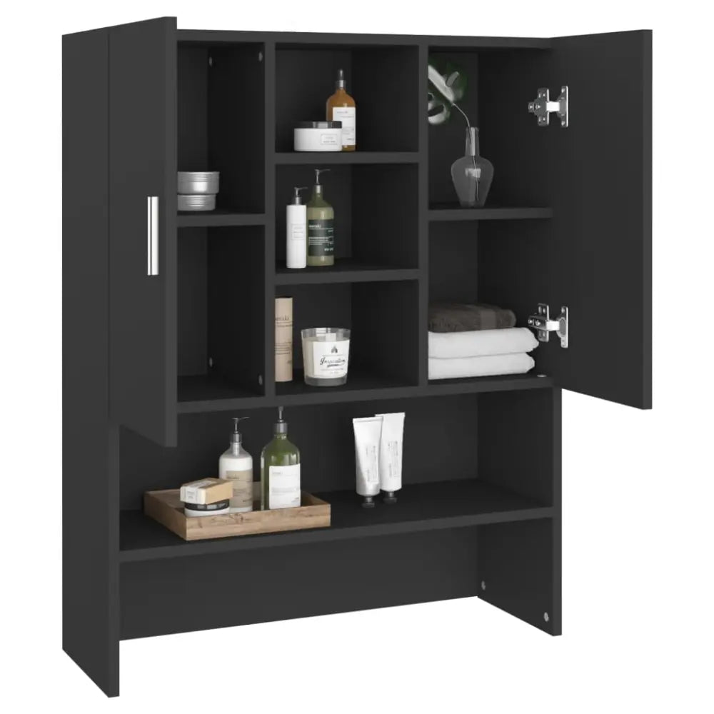 zwart badkamer kast open gesloten - Wasmachine boven kast 70,5x25,5x90 cm zwart