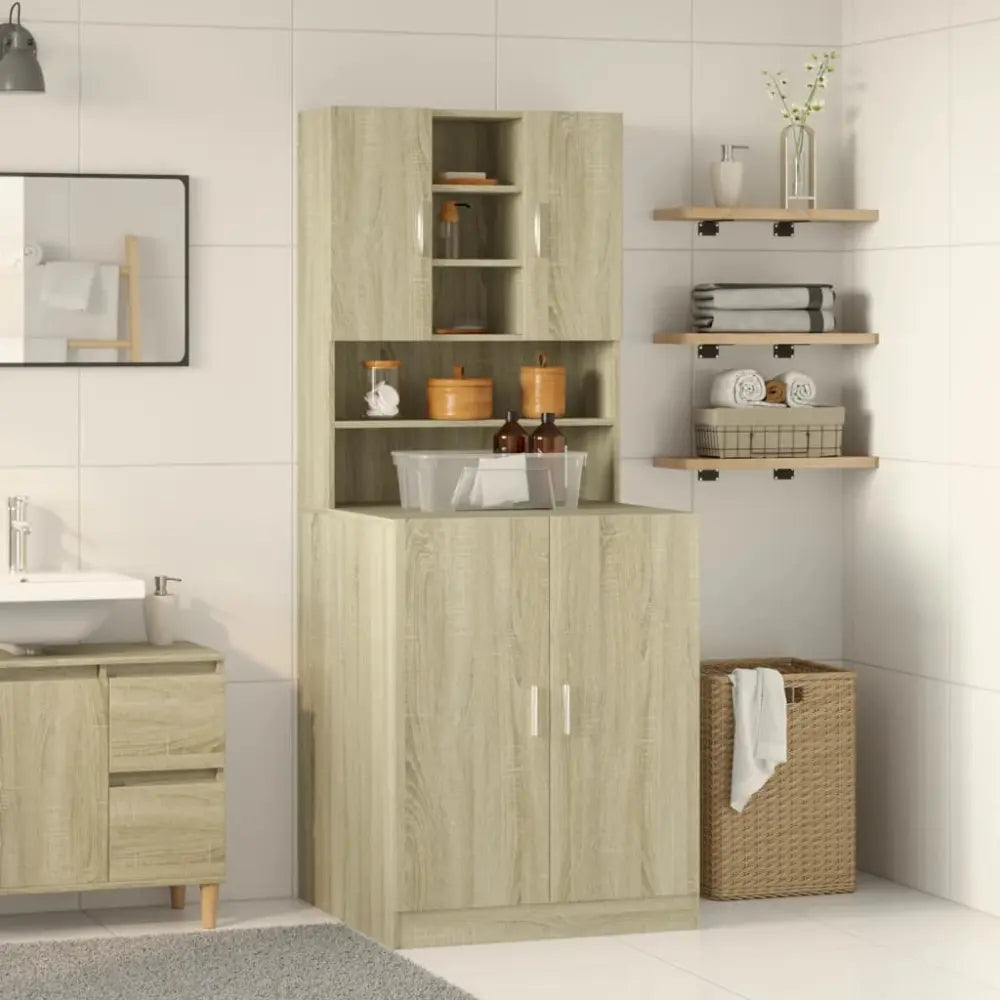 licht houtnerf badkamer kast - Wasmachine en droger kast 2 st bewerkt hout sonoma eiken kleurig