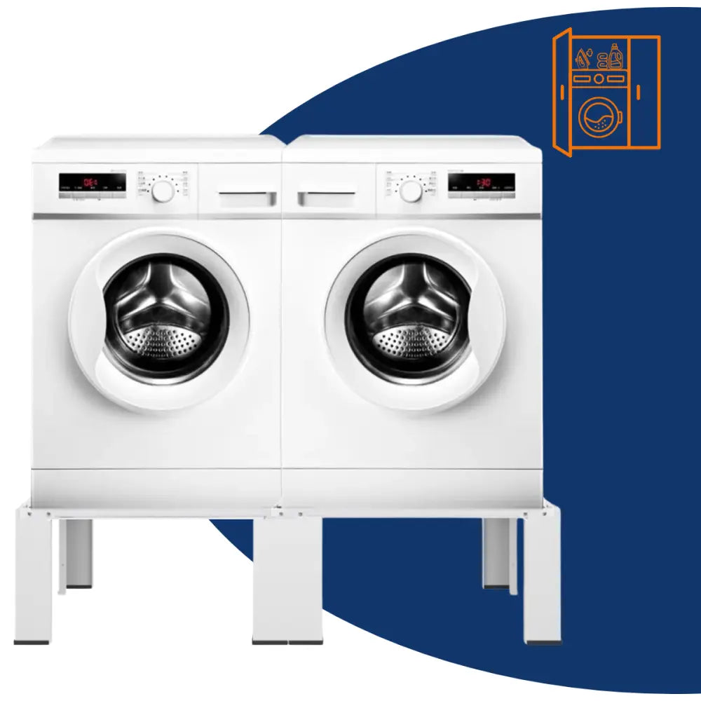 twee wit machines stand - Wasmachine- en droger verhoger dubbel wit