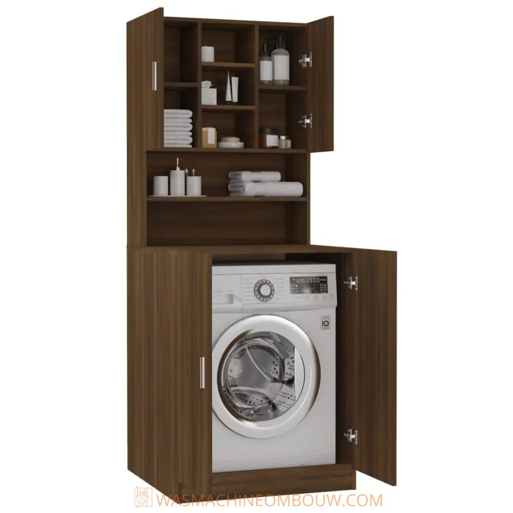 machine kast opslag - Wasmachine kast bewerkt hout bruin eikenkleur