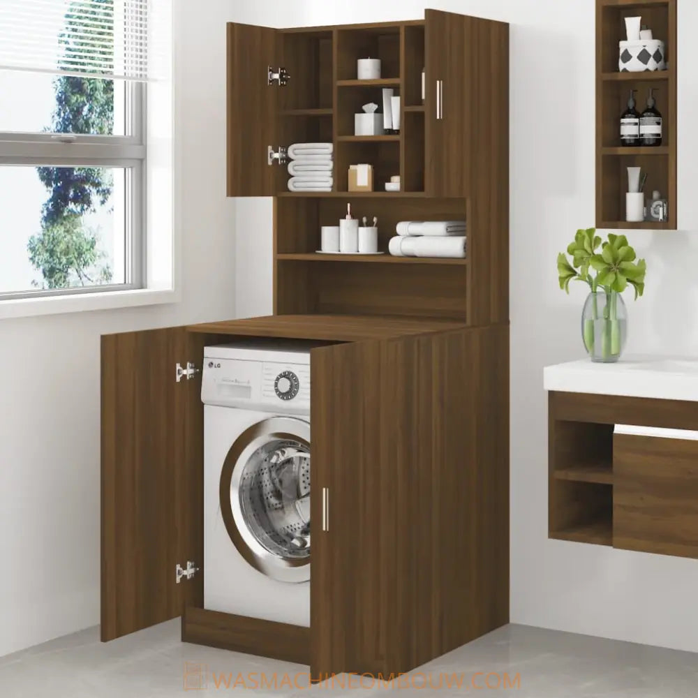 bruin houten machine kast - Wasmachine kast bewerkt hout bruin eikenkleur