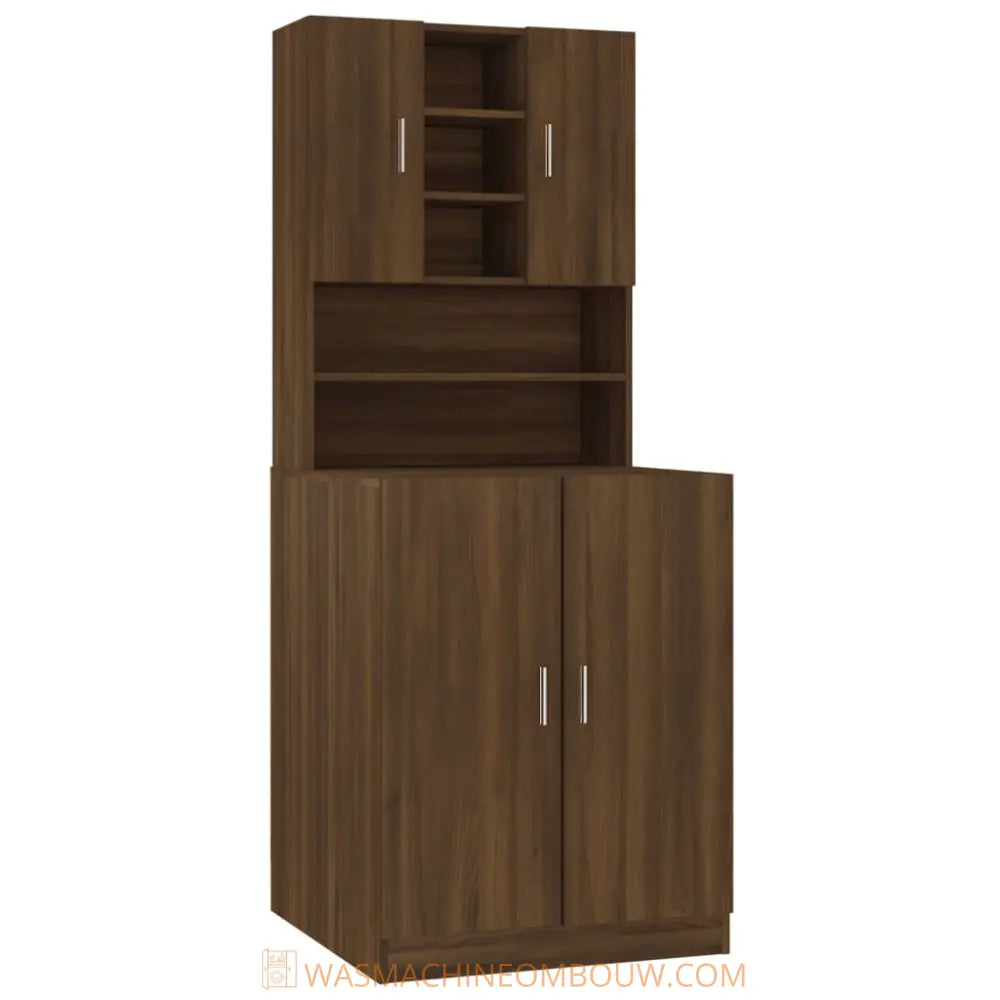 bruin houten opslag kast - Wasmachine kast bewerkt hout bruin eikenkleur