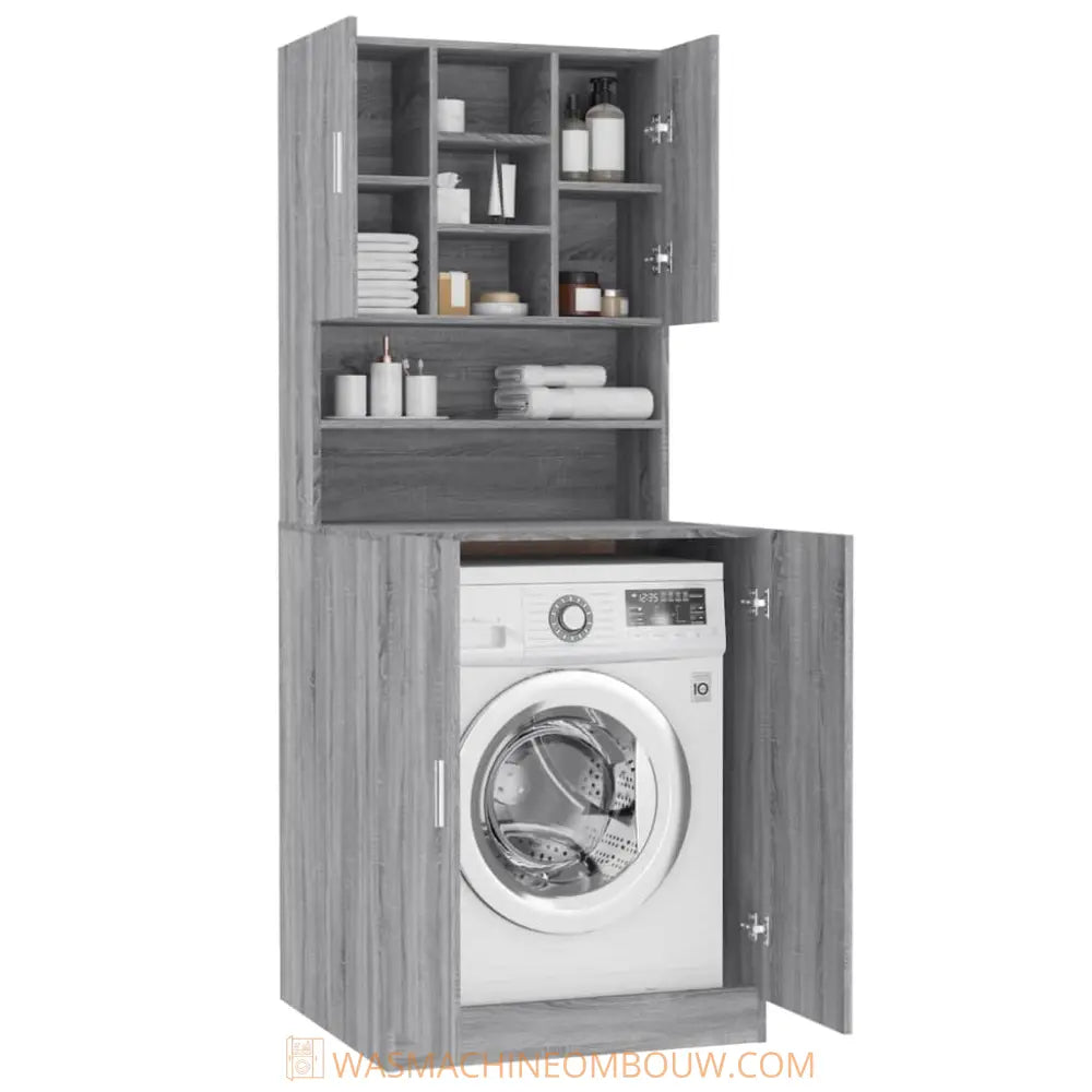 grijs kast open deuren - Wasmachine kast met bewerkt hout grijs