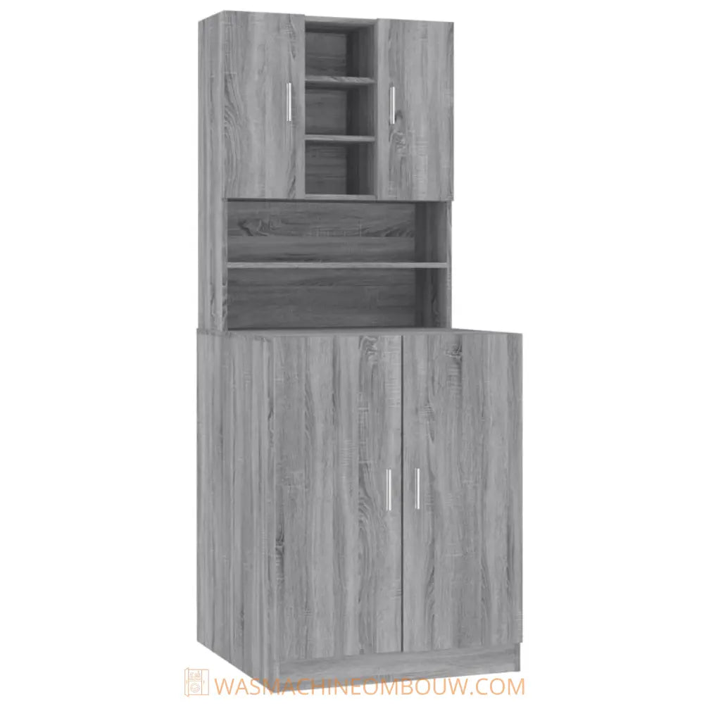 grijs houten opslag kast - Wasmachine kast met bewerkt hout grijs