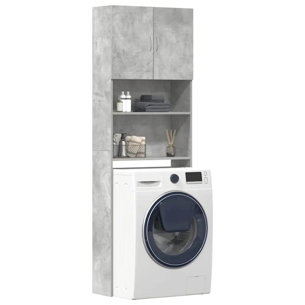 kast machine - Wasmachine kast met deuren 64x24x190 cm bewerkt hout betongrijs
