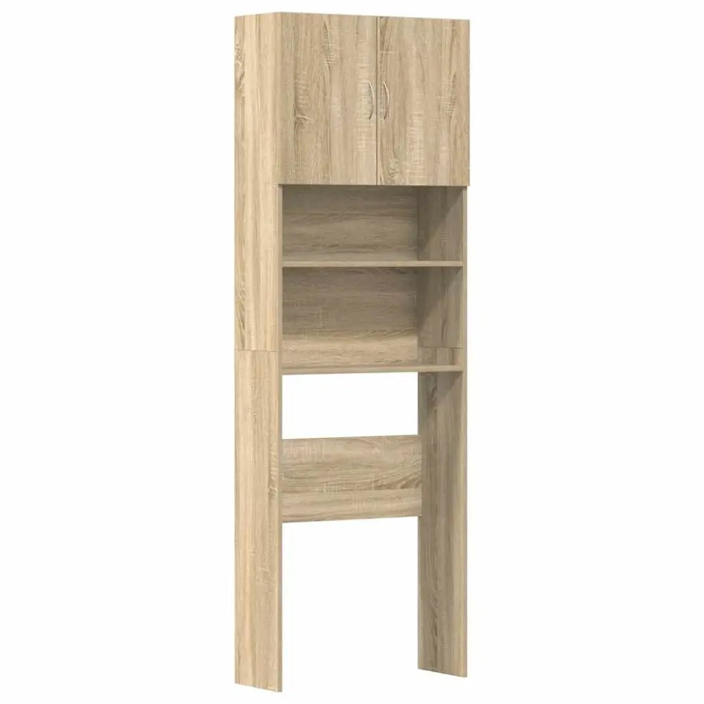 licht bruin houten boven het toilet opslag - Wasmachine kast met deuren 64x24x190 cm bewerkt hout en sonoma eikenkleurig