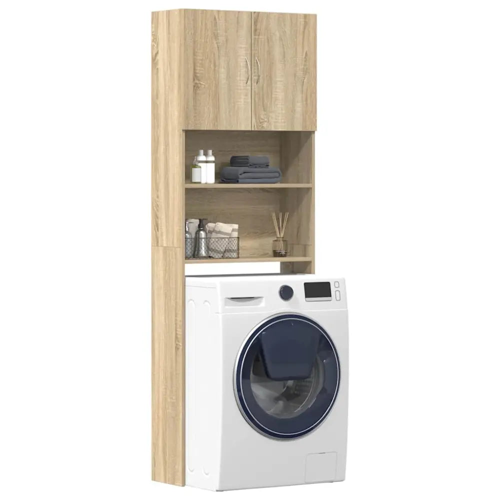 machine overhead opslag kast - Wasmachine kast met deuren 64x24x190 cm bewerkt hout en sonoma eikenkleurig