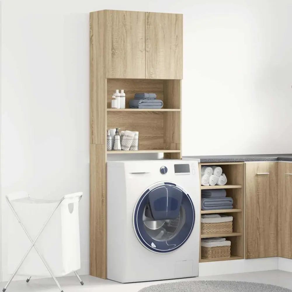 kamer setup - Wasmachine kast met deuren 64x24x190 cm bewerkt hout en sonoma eikenkleurig
