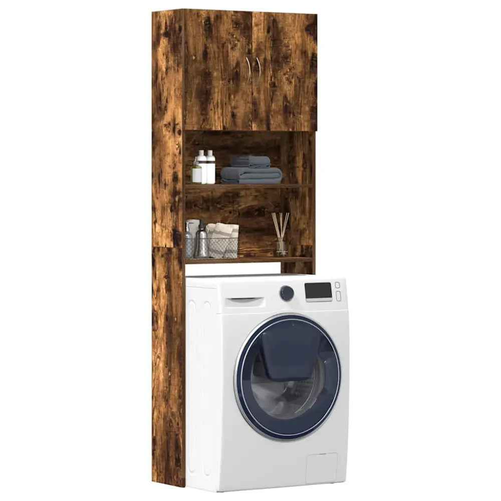 machine houten opslag kast - Wasmachine kast met deuren 64x24x190 cm bewerkt hout gerookt eikenkleurig