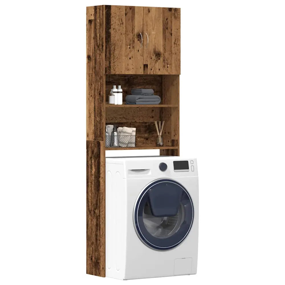 midden rustiek hout kasten - Wasmachine kast met deuren 64x24x190 cm bewerkt hout oud houtkleurig