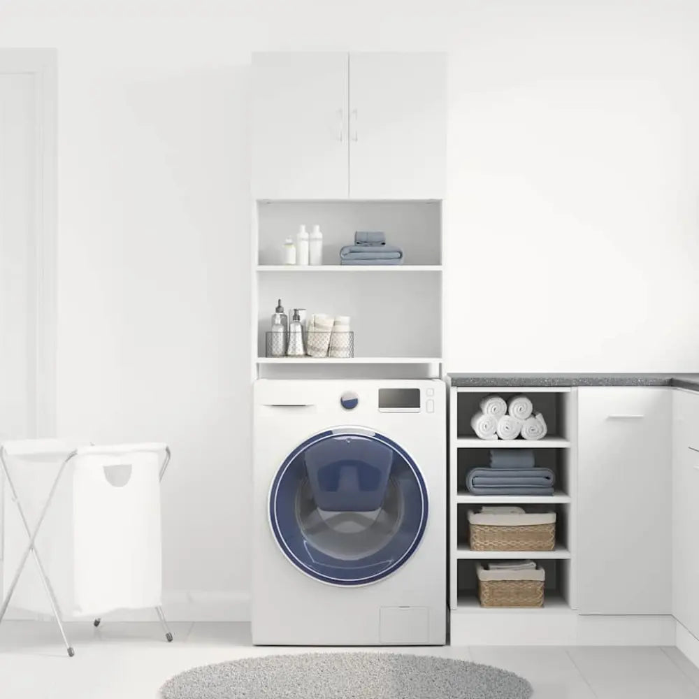 wit kamer wasmachine opslag - Wasmachine kast met deuren 64x24x190 cm bewerkt hout wit