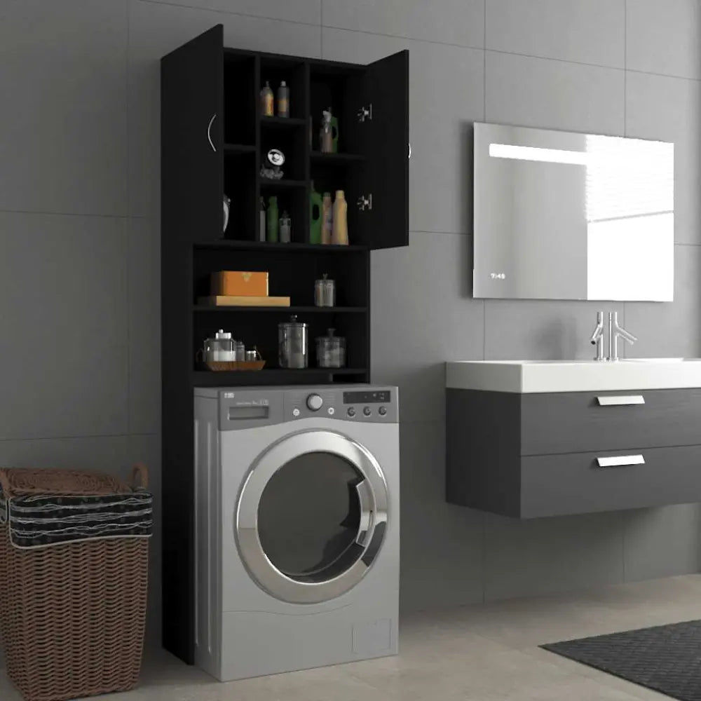 badkamer machine opslag - Wasmachine kast met deuren zwart