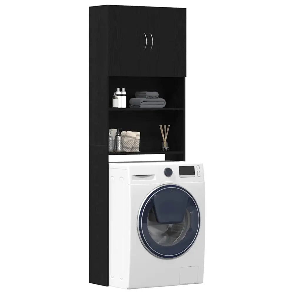zwart kast wit machine - Wasmachine kast met deuren zwart eikenkleurig