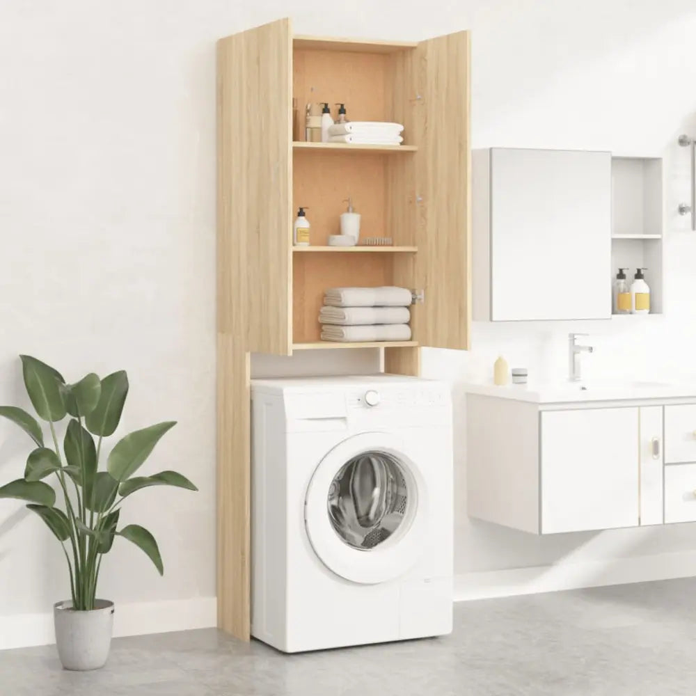 machine overhead kast - Wasmachine kast met opberg vak en deuren eikenkleurig