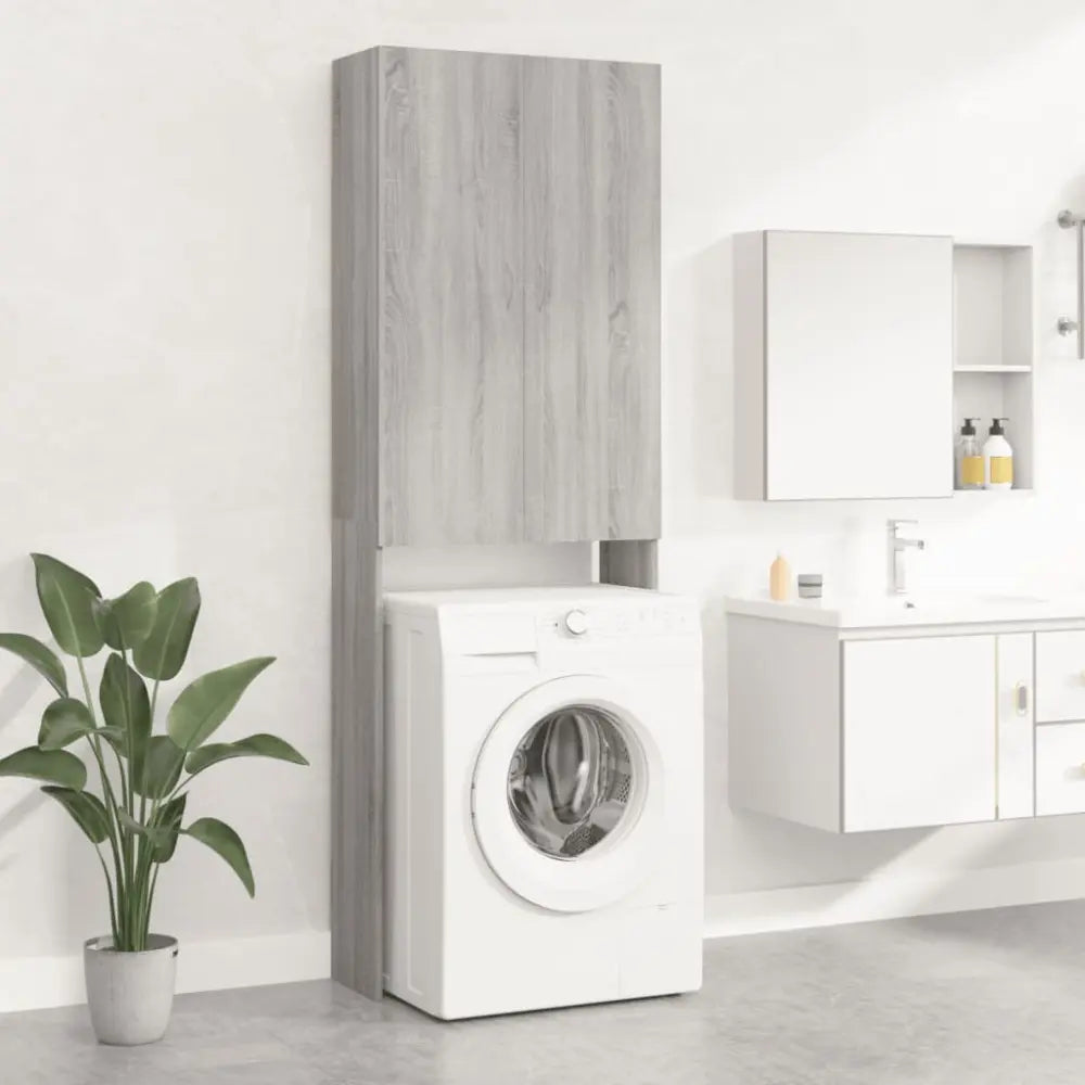 machine overhead kast - Wasmachine kast met opberg vak en deuren grijs sonoma eikenkleurig