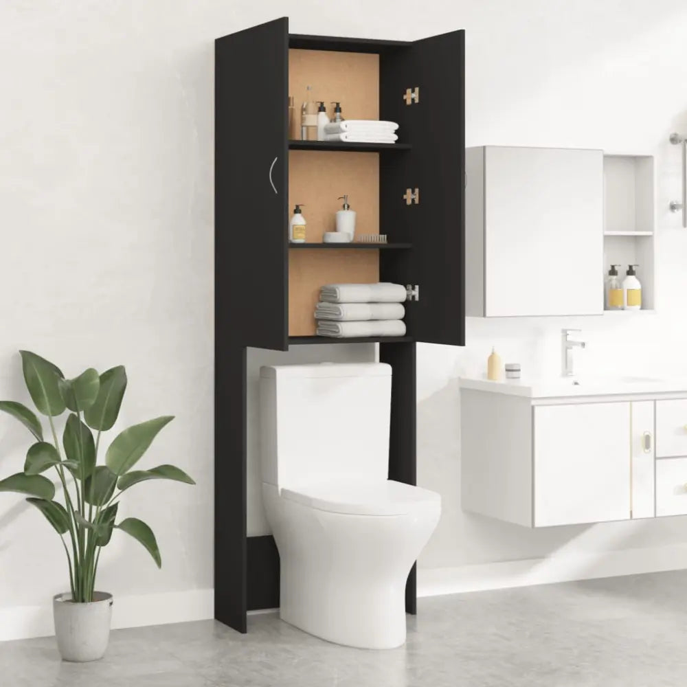 zwart boven het toilet opslag kast - Wasmachine kast met opberg vak en deuren zwart