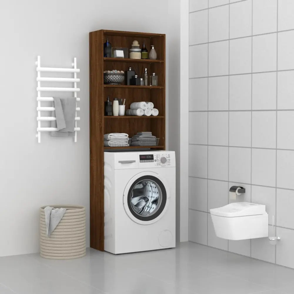 badkamer opslag eenheid machine - Wasmachine kast met vakken 64x24x190 cm bruin eikenkleur