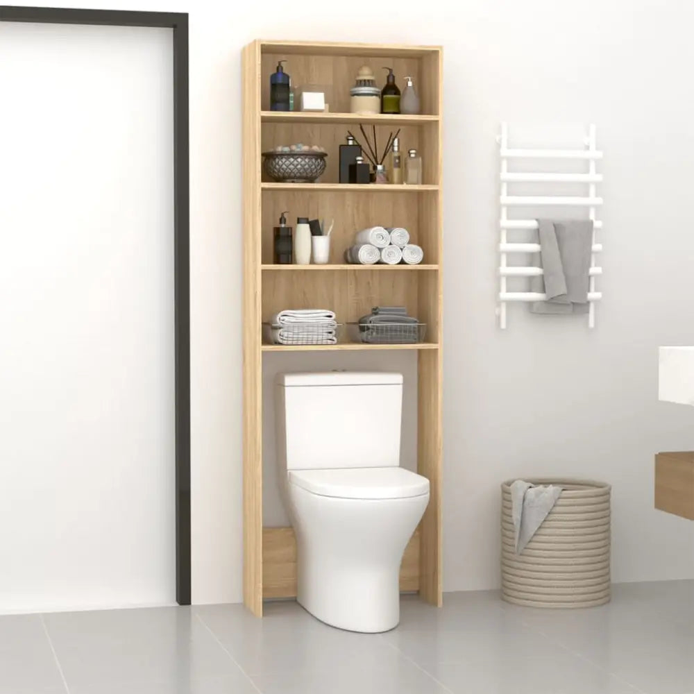 toilet boven het toilet eenheid - Wasmachine kast met vakken 64x24x190 cm wit en sonoma eikenkleurig