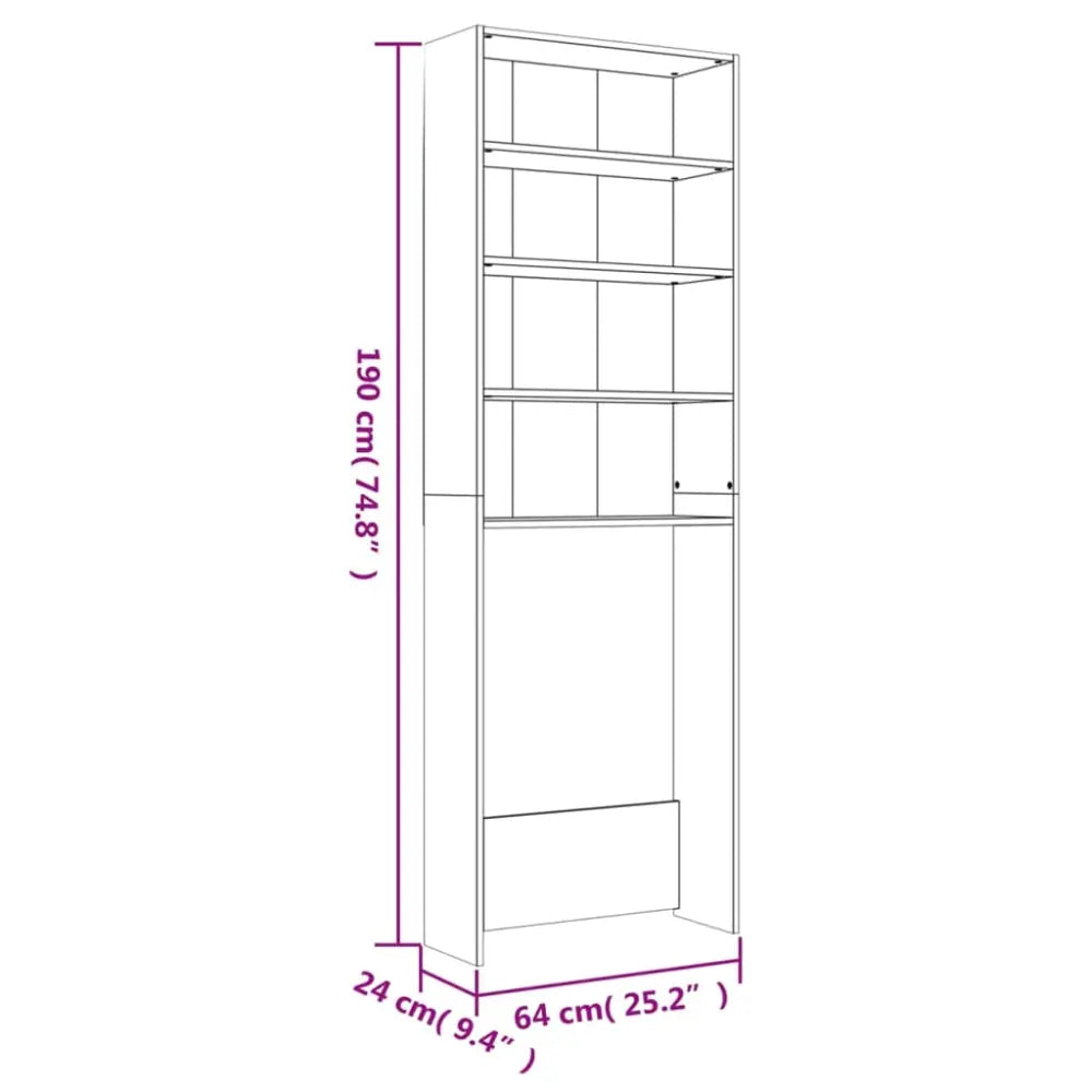 hoog wit eenheid afmetingen - Wasmachine kast met vakken 64x24x190 cm wit en sonoma eikenkleurig