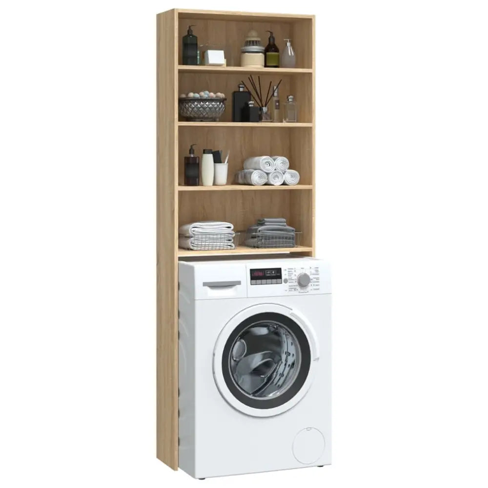 machine houten eenheid - Wasmachine kast met vakken 64x24x190 cm wit en sonoma eikenkleurig
