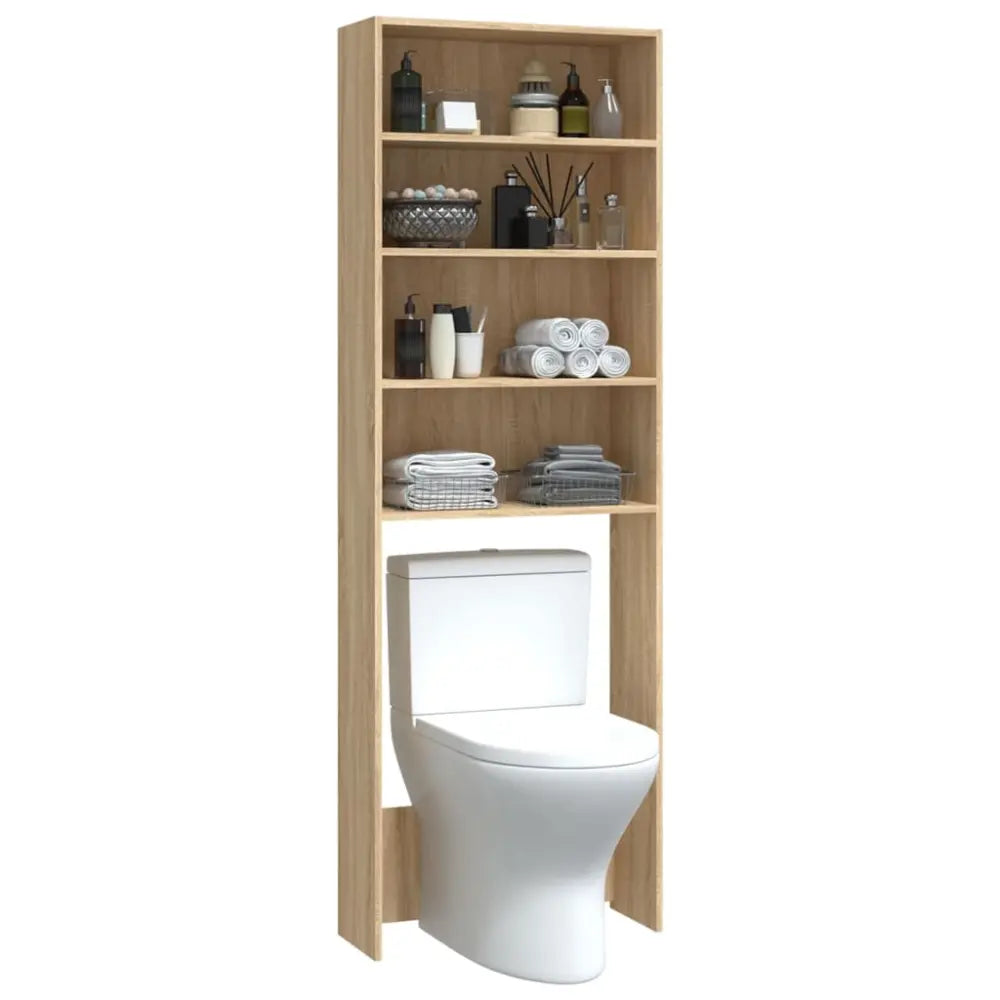 toilet-aangrenzend eenheid - Wasmachine kast met vakken 64x24x190 cm wit en sonoma eikenkleurig