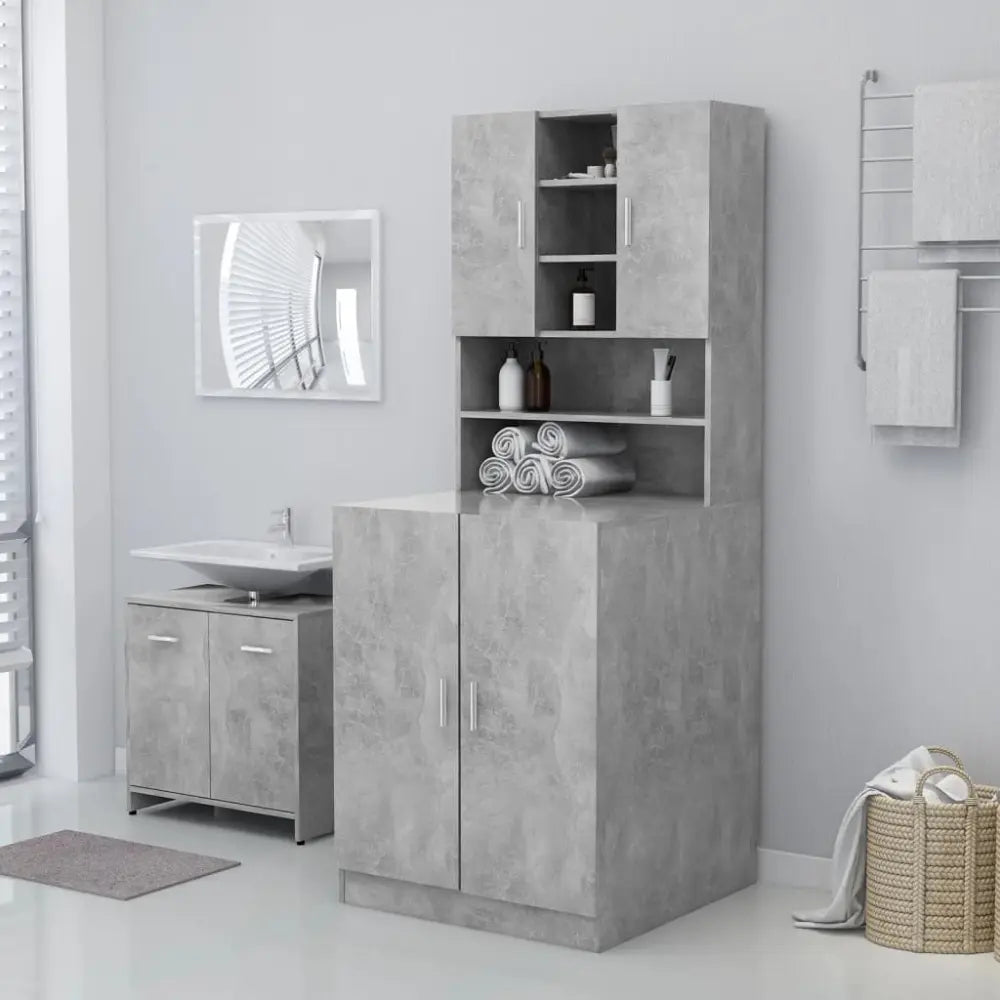 grijs badkamer kast opslag - wasmachine kast ombouw met deuren betongrijs