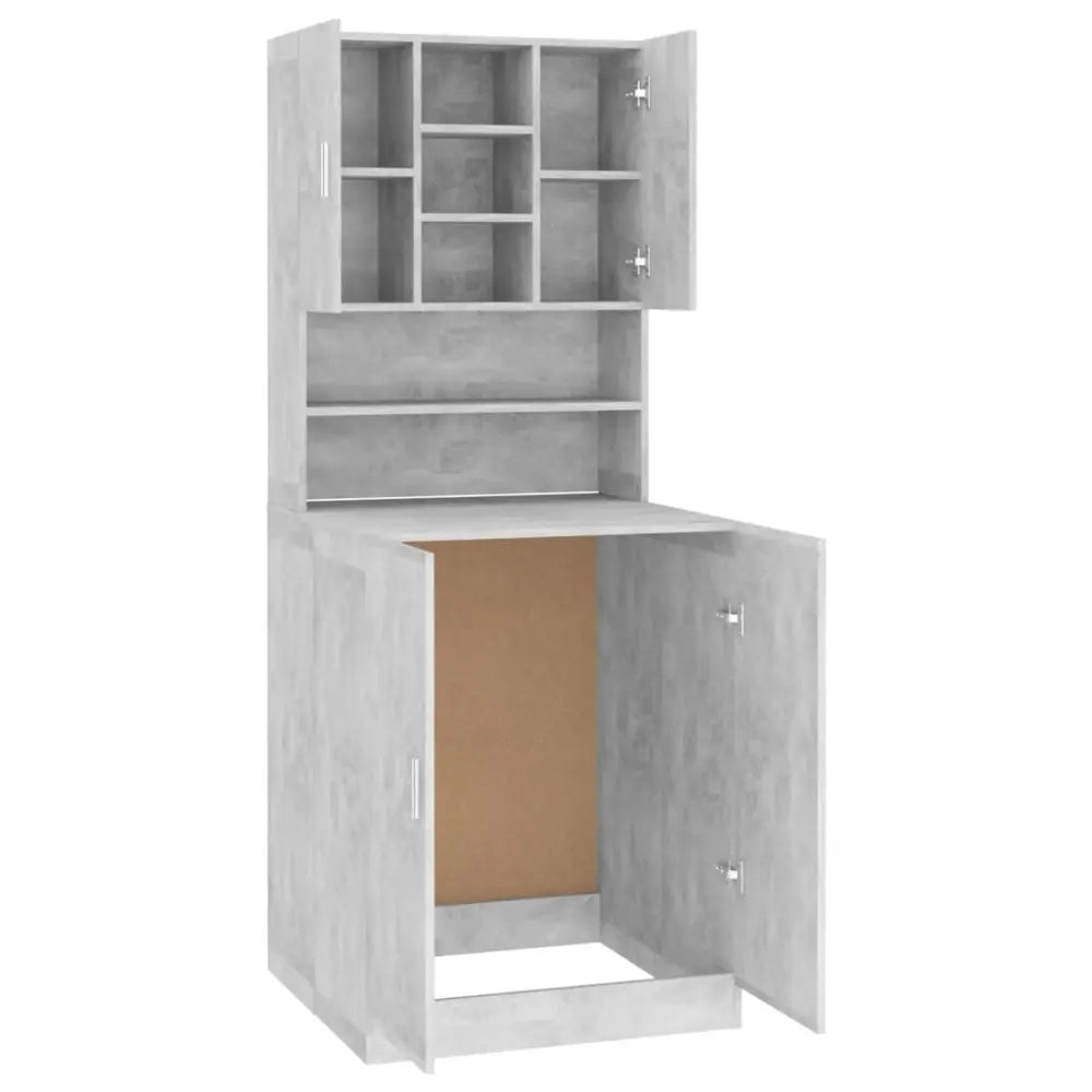 grijs betonlook kast open planken - wasmachine kast ombouw met deuren betongrijs
